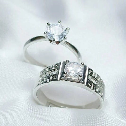 Silver Crystal Friendship Adjustable Ring Set (2 Pcs)