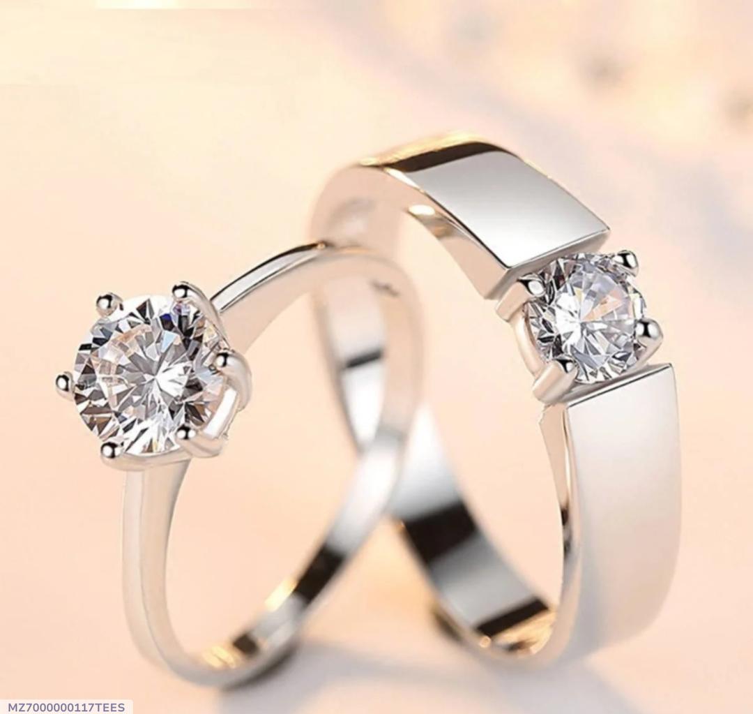 Silver Plated Adjustable Couple Ring Set – Unisex Rhodium Finish