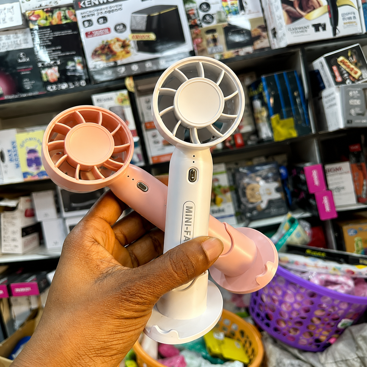 Mini Portable Rechargeable Fan – 3 Speed Handheld & Desk Fan with Phone Stand