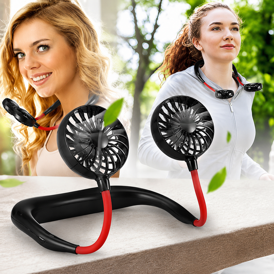Portable Neck Fan with USB rechargeable battery and 3 speed cooling