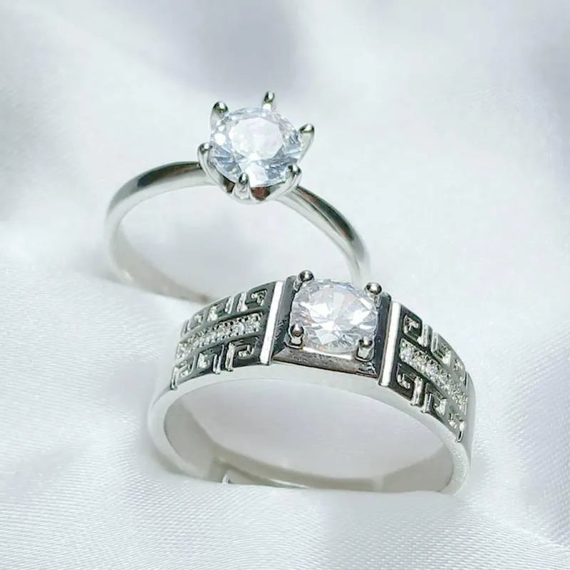 Silver Crystal Friendship Adjustable Ring Set (2 Pcs)