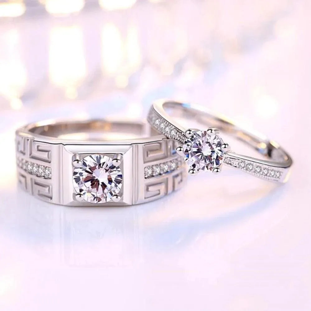Silver Crystal Friendship Adjustable Ring Set (2 Pcs)