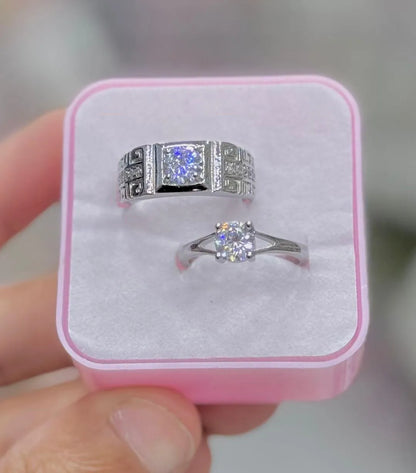 Silver Crystal Friendship Adjustable Ring Set (2 Pcs)