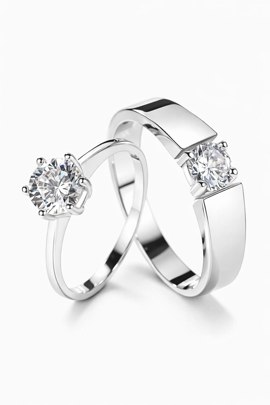Silver Plated Adjustable Couple Ring Set – Unisex Rhodium Finish