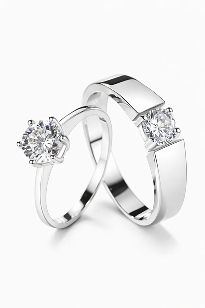 Silver Plated Adjustable Couple Ring Set – Unisex Rhodium Finish