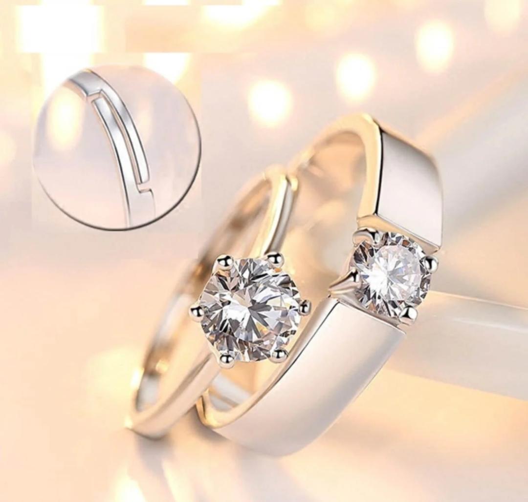 Silver Plated Adjustable Couple Ring Set – Unisex Rhodium Finish