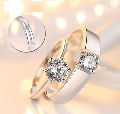 Silver Plated Adjustable Couple Ring Set – Unisex Rhodium Finish