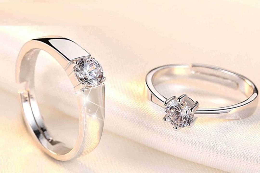 Silver Plated Adjustable Couple Ring Set – Unisex Rhodium Finish