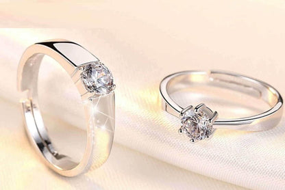 Silver Plated Adjustable Couple Ring Set – Unisex Rhodium Finish