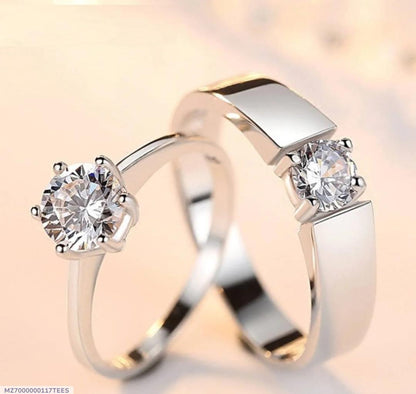 Silver Plated Adjustable Couple Ring Set – Unisex Rhodium Finish