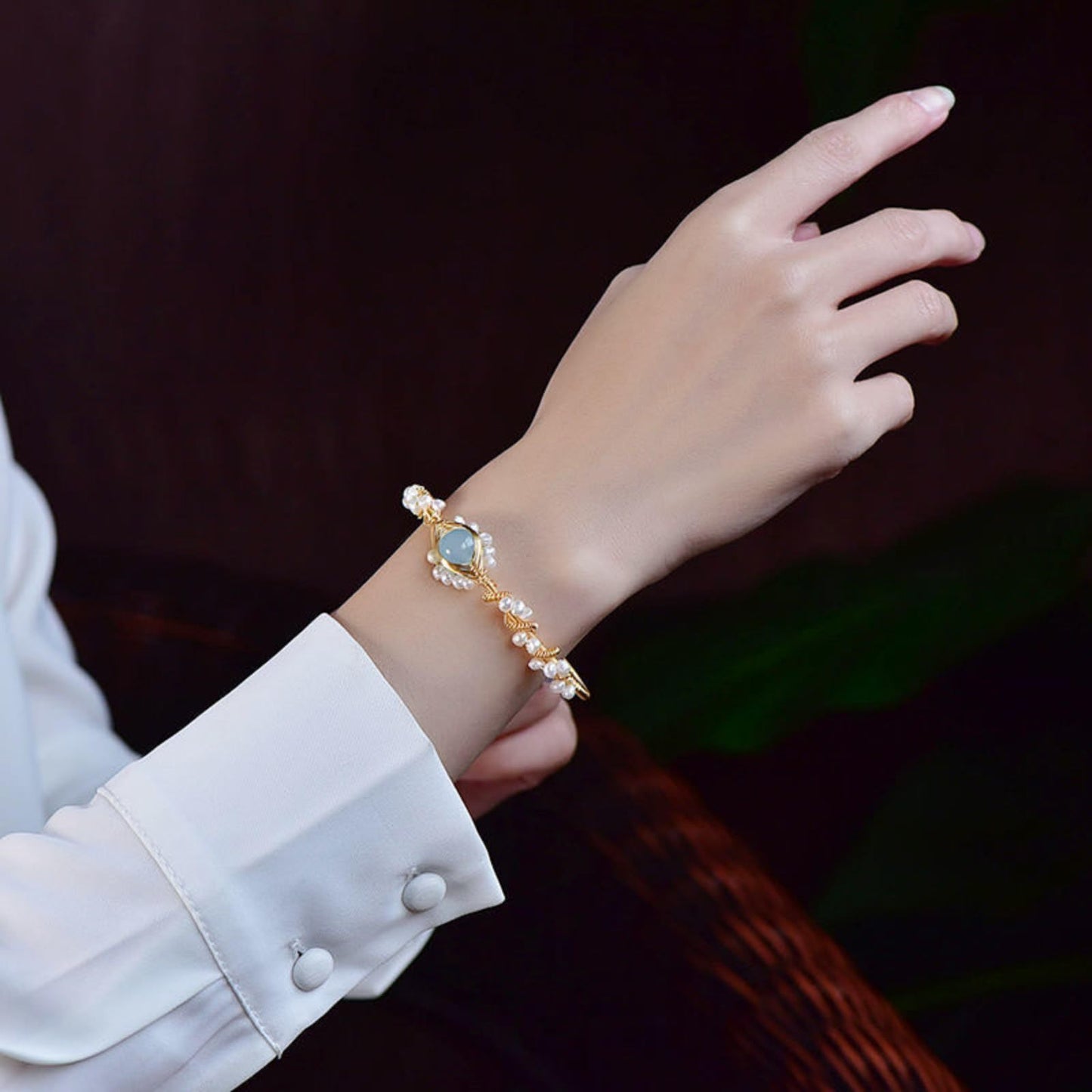 Gold-Plated Pearl Cuff Bracelet - LuxeMingle