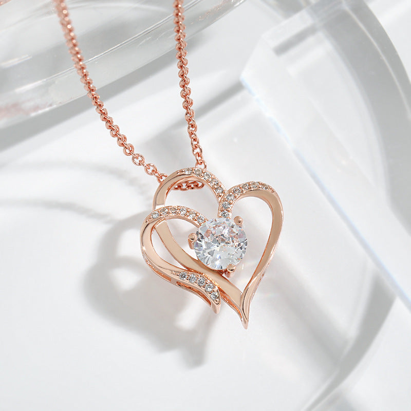 Zircon Double Heart Necklace - LuxeMingle