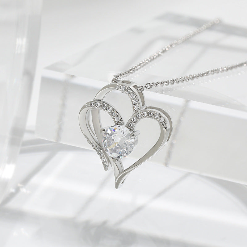 Zircon Double Heart Necklace - LuxeMingle