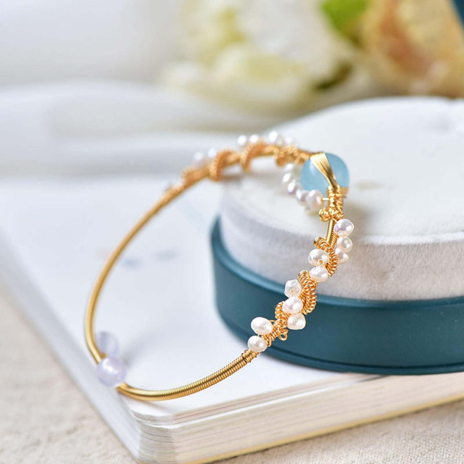 Gold-Plated Pearl Cuff Bracelet - LuxeMingle