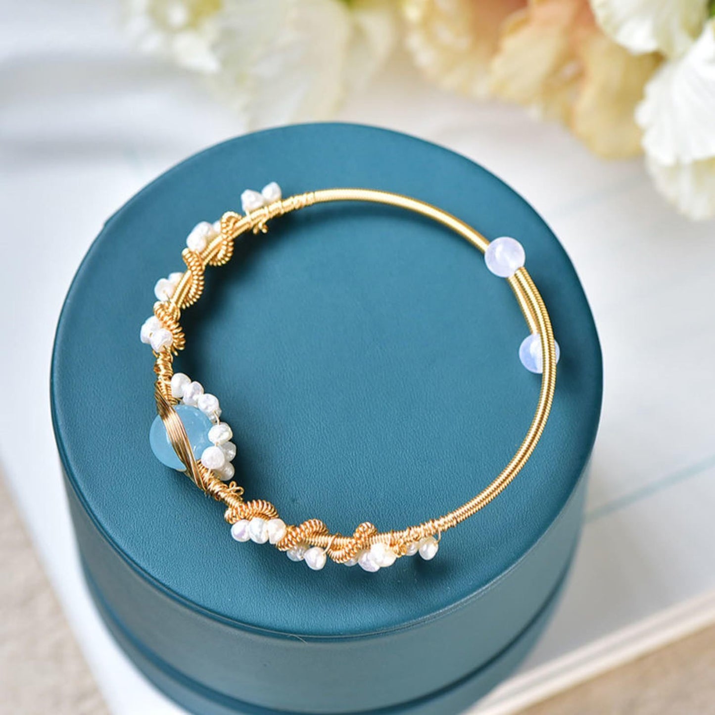 Gold-Plated Pearl Cuff Bracelet - LuxeMingle